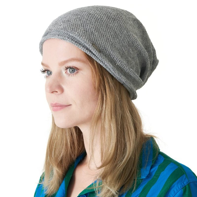 CHARM Linen Beanie Hat for Summer - Mens Slouchy Beanie Womens Baggy Knit Cap Cooling Hat Gray - Image 1
